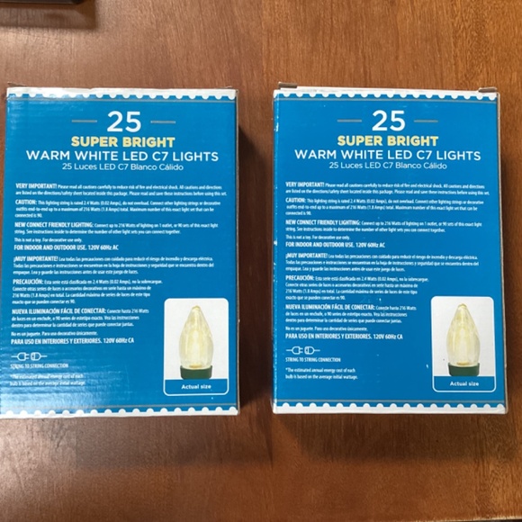 Holiday Time 25 Super Bright Warm White LED C7 Lights New Green Wire - Picture 3 of 5